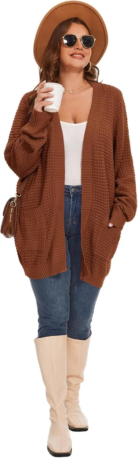 Cardigan Sweaters for Women Plus Size Waffle Knit Long Sleeve Womens Fall Open Front Sweaters Tops with Pockets