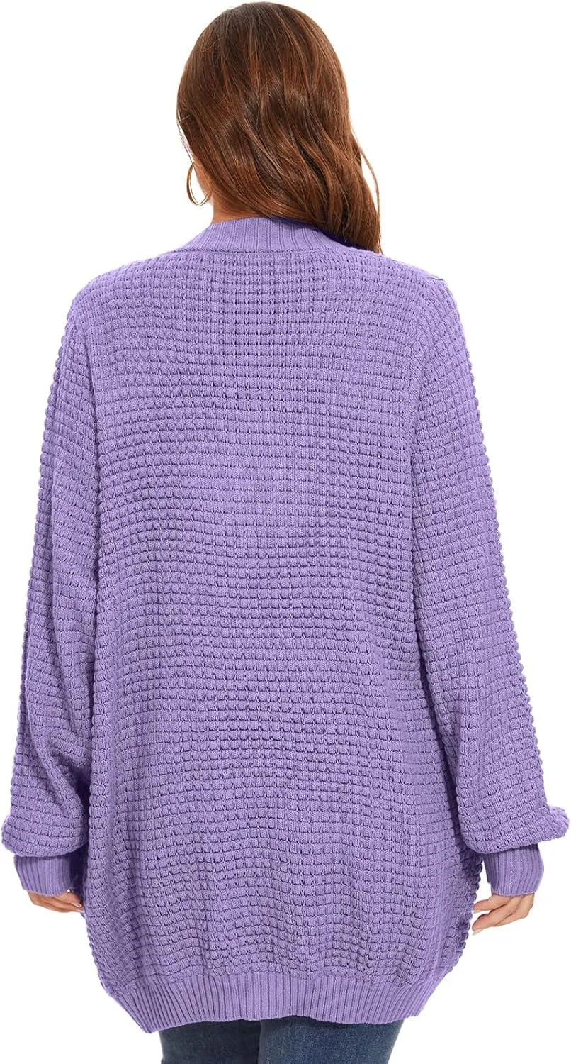 Cardigan Sweaters for Women Plus Size Waffle Knit Long Sleeve Womens Fall Open Front Sweaters Tops with Pockets