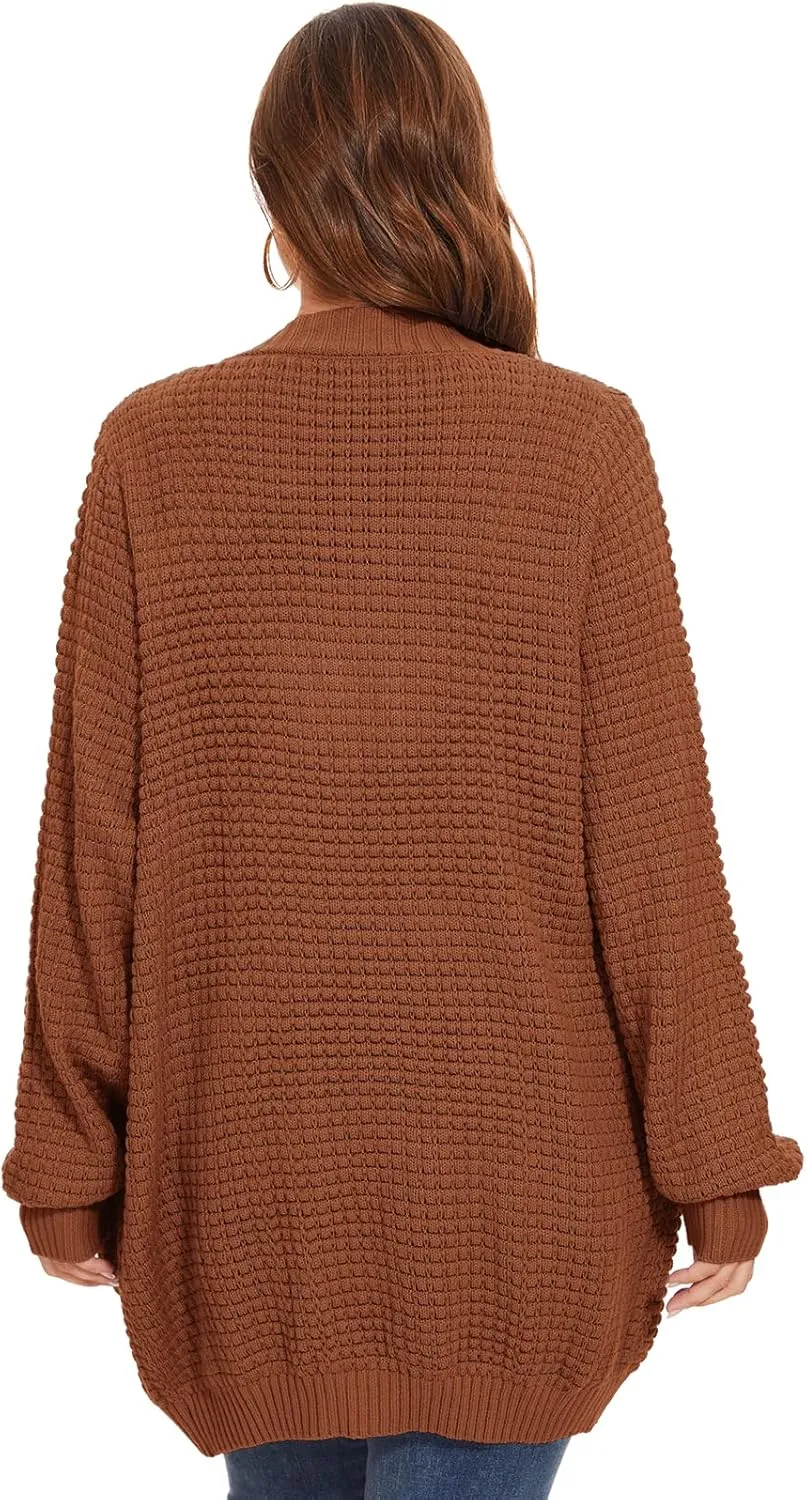 Cardigan Sweaters for Women Plus Size Waffle Knit Long Sleeve Womens Fall Open Front Sweaters Tops with Pockets