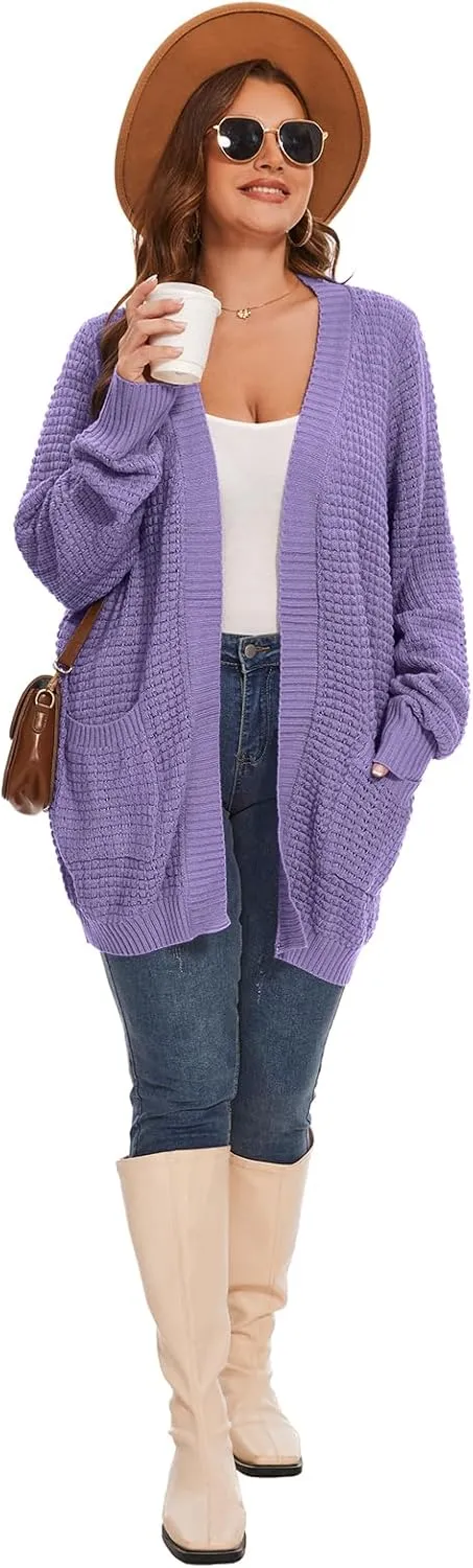 Cardigan Sweaters for Women Plus Size Waffle Knit Long Sleeve Womens Fall Open Front Sweaters Tops with Pockets