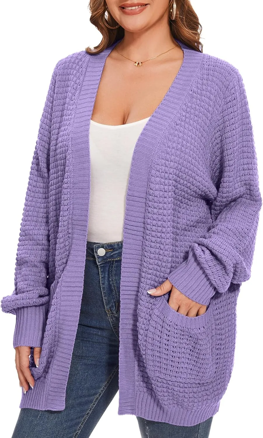 Cardigan Sweaters for Women Plus Size Waffle Knit Long Sleeve Womens Fall Open Front Sweaters Tops with Pockets