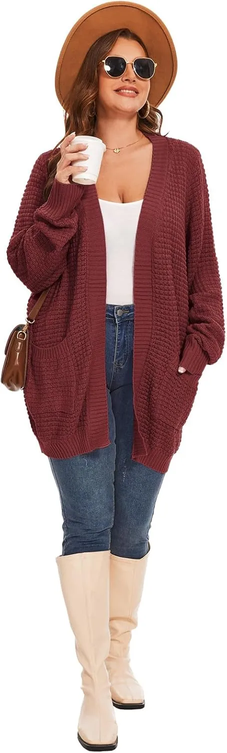 Cardigan Sweaters for Women Plus Size Waffle Knit Long Sleeve Womens Fall Open Front Sweaters Tops with Pockets