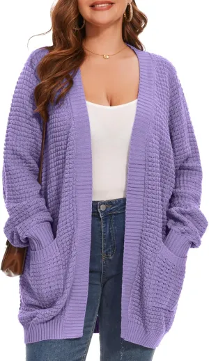 Cardigan Sweaters for Women Plus Size Waffle Knit Long Sleeve Womens Fall Open Front Sweaters Tops with Pockets