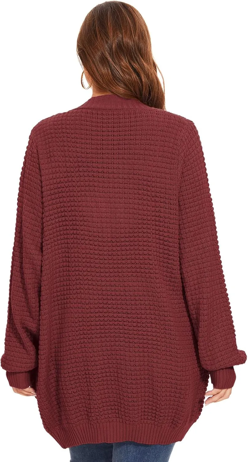 Cardigan Sweaters for Women Plus Size Waffle Knit Long Sleeve Womens Fall Open Front Sweaters Tops with Pockets