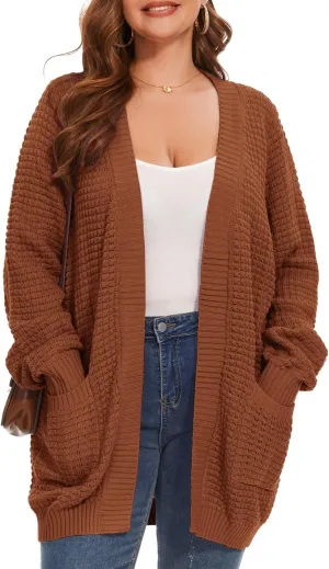 Cardigan Sweaters for Women Plus Size Waffle Knit Long Sleeve Womens Fall Open Front Sweaters Tops with Pockets