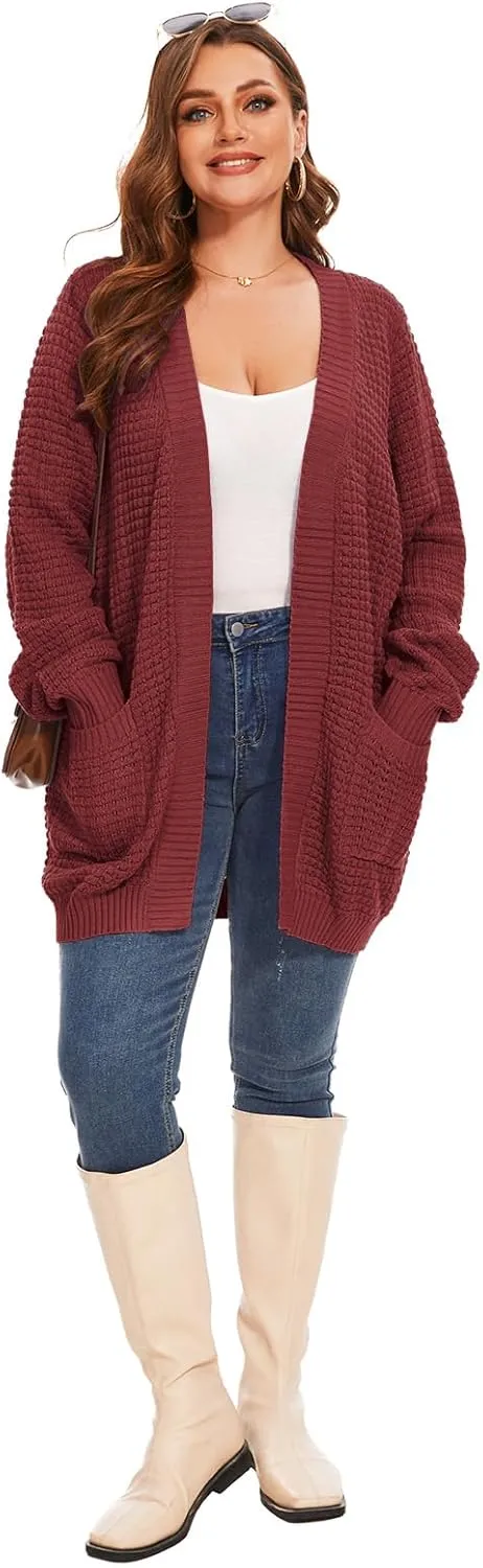 Cardigan Sweaters for Women Plus Size Waffle Knit Long Sleeve Womens Fall Open Front Sweaters Tops with Pockets
