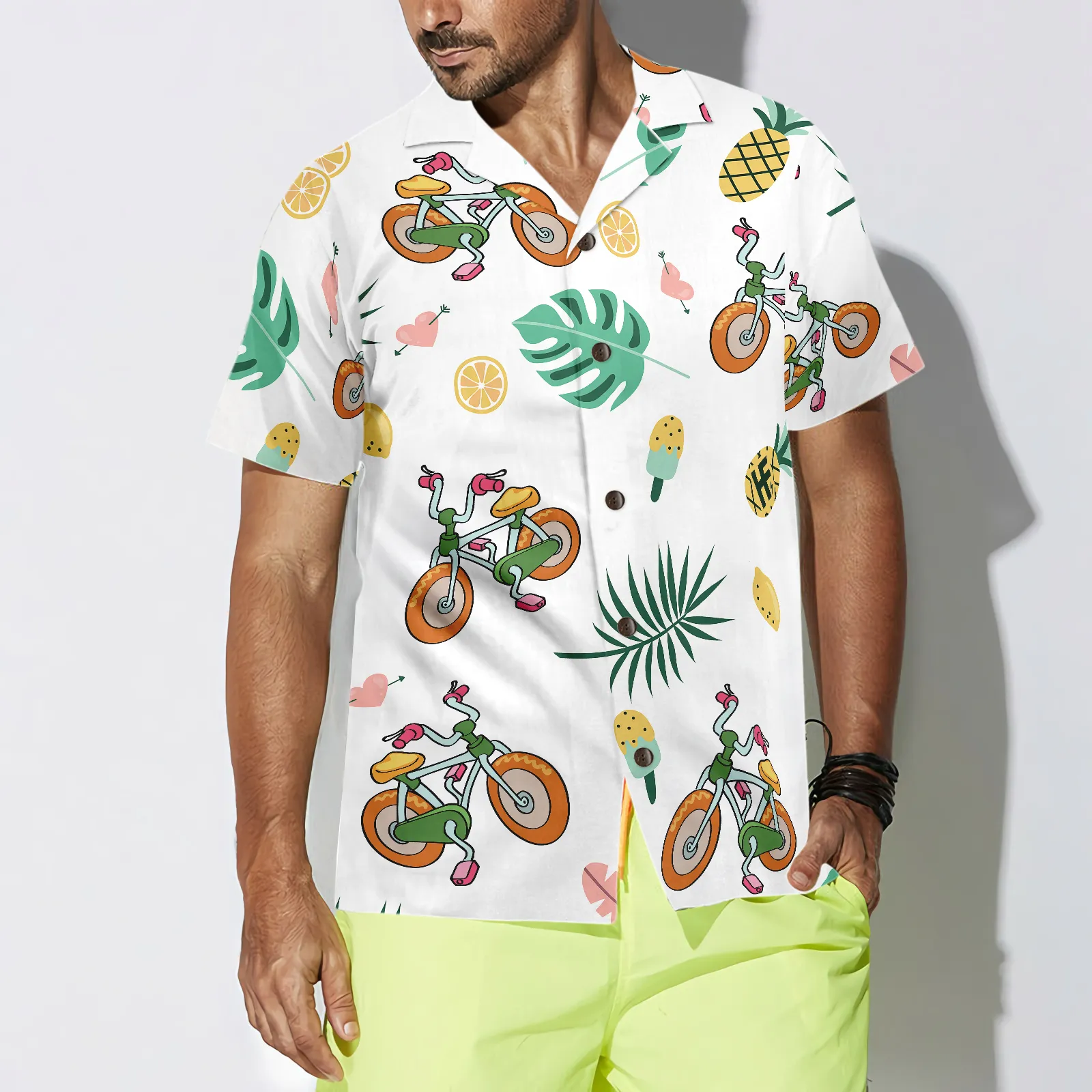 Cartoon Cycling Hawaiian Shirt, Pineapple Hawaiian Shirt, Best Gift For Cartoon Lover, Friend, Family