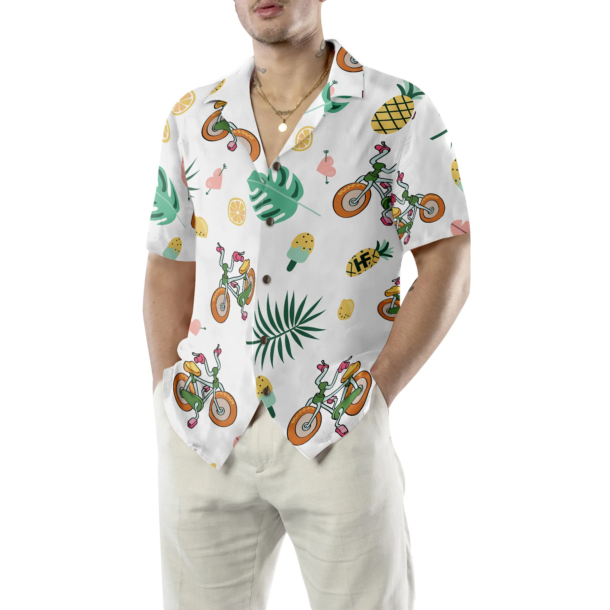 Cartoon Cycling Hawaiian Shirt, Pineapple Hawaiian Shirt, Best Gift For Cartoon Lover, Friend, Family