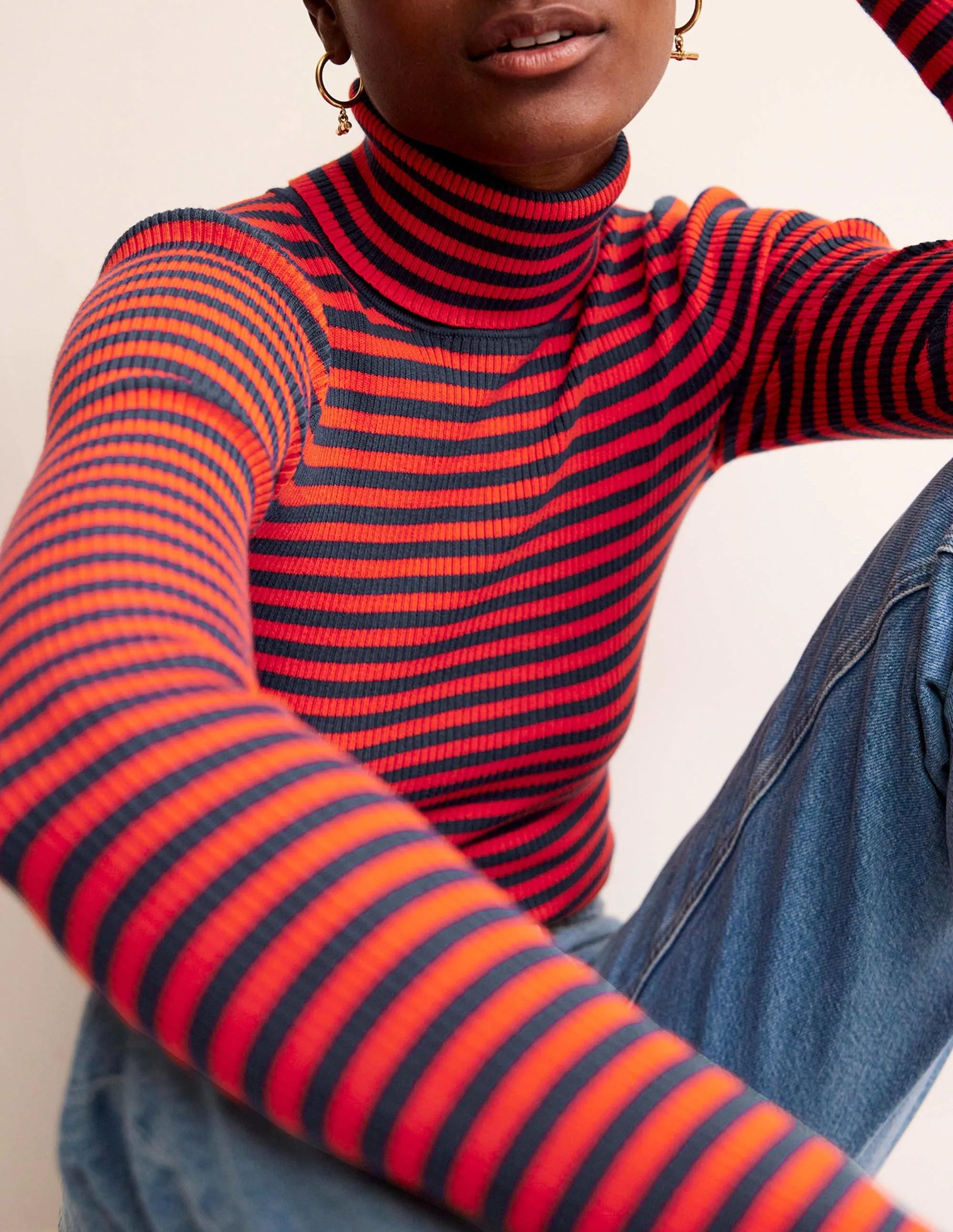 Catriona Roll Neck Jumper-French Navy / Fiesta Orange