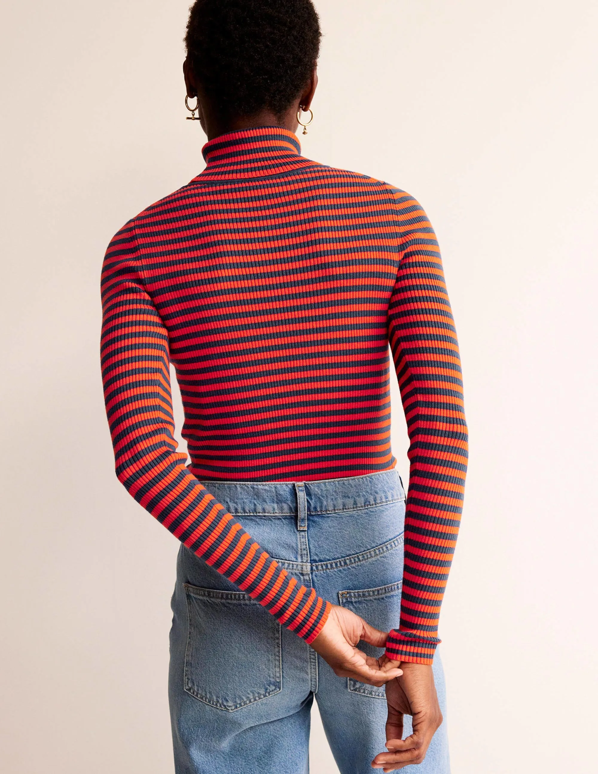 Catriona Roll Neck Jumper-French Navy / Fiesta Orange