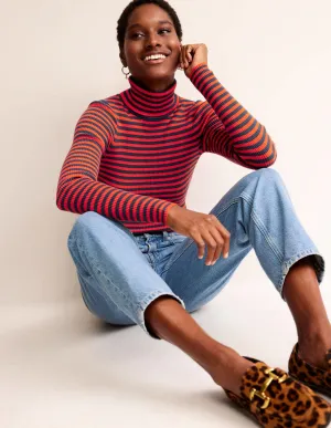 Catriona Roll Neck Jumper-French Navy / Fiesta Orange