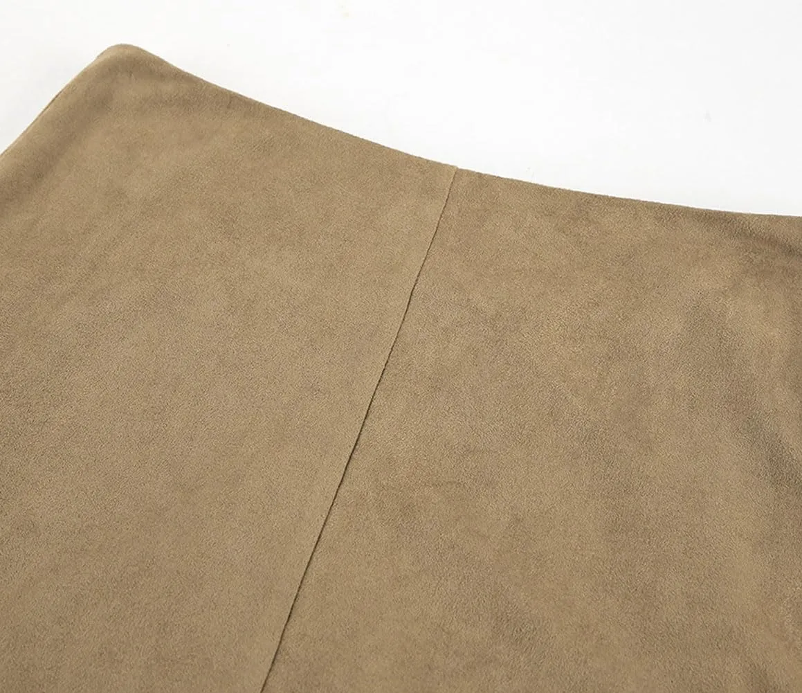 CHARTOU Women Fall Winter Elegant Faux Suede Leather Regular Fit Pencil Maxi Long Skirt