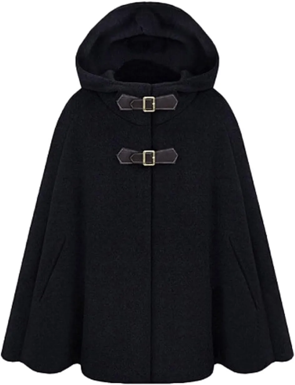 CHARTOU Women's Cute Batwing-Sleeve Hooded Wool Baggy Poncho Cape Cardigans Outwear