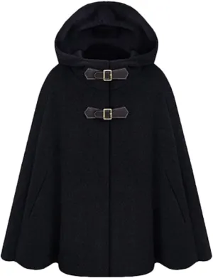 CHARTOU Women's Cute Batwing-Sleeve Hooded Wool Baggy Poncho Cape Cardigans Outwear