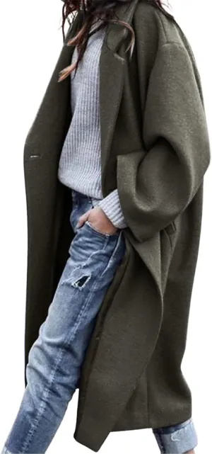 CHARTOU Women's Oversized Notched Collar Wool Blend Single Breast Midi Long Trench Coat