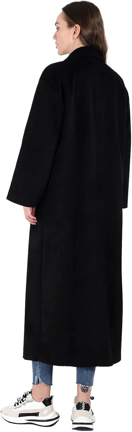 CHARTOU Women's Oversized Notched Collar Wool Blend Single Breast Midi Long Trench Coat