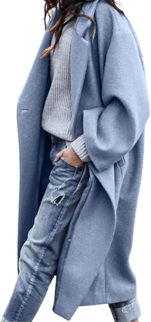 CHARTOU Women's Oversized Notched Collar Wool Blend Single Breast Midi Long Trench Coat