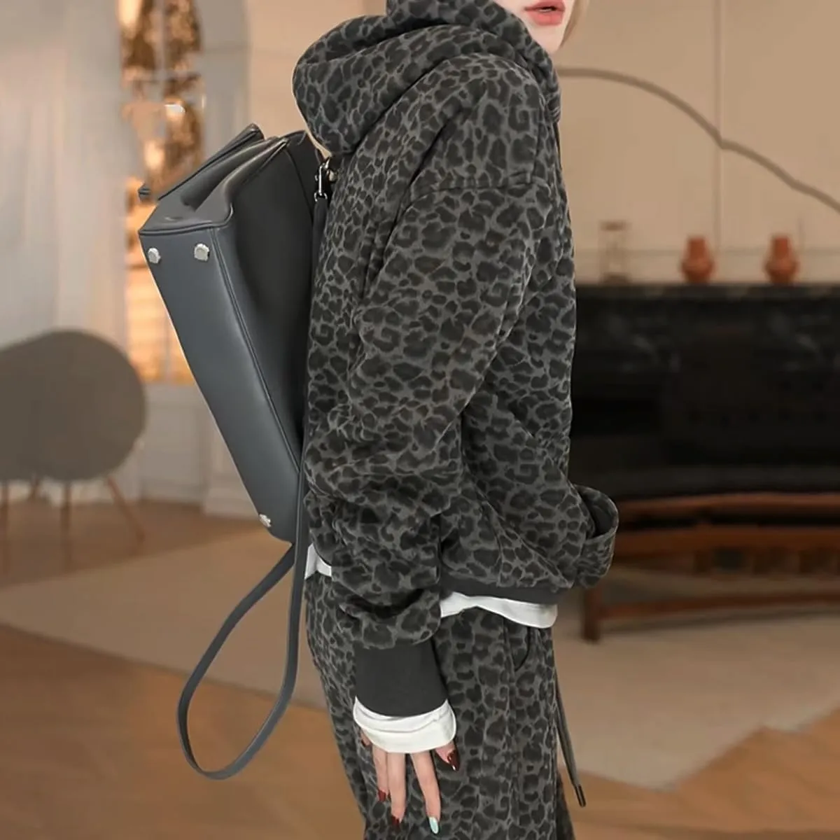 Cheetah Hoodie Y2k Oversized Hooded Sweatshirt Women Leopard Print Hoodie Streetwear Vintage 2000s Trendy 2024