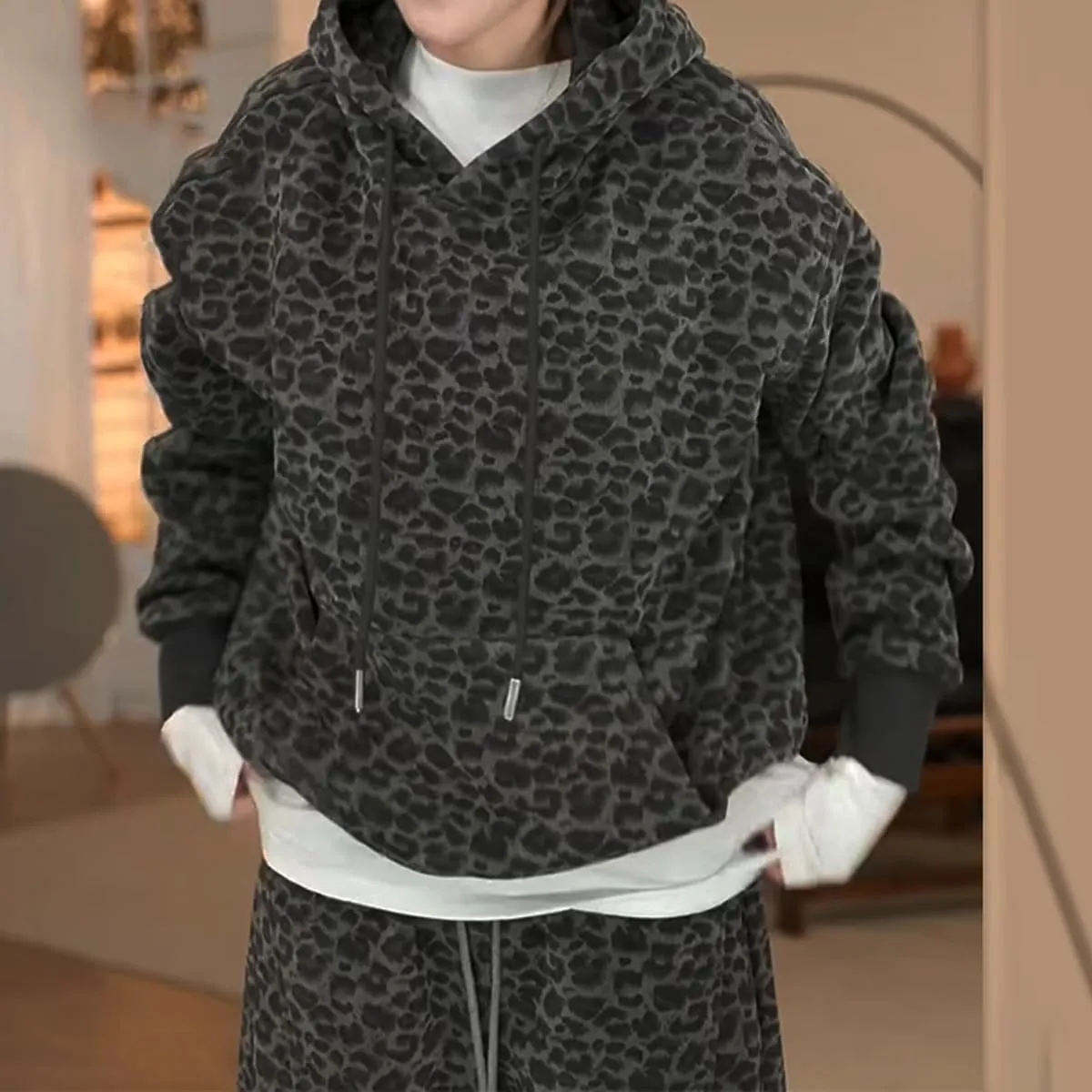 Cheetah Hoodie Y2k Oversized Hooded Sweatshirt Women Leopard Print Hoodie Streetwear Vintage 2000s Trendy 2024
