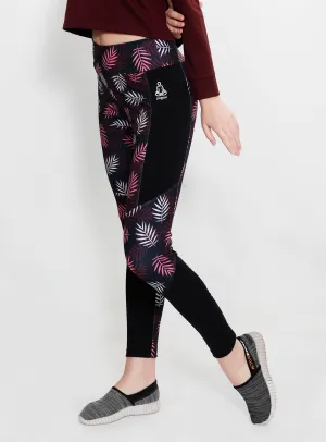 Cherry Leaves Black Panel Tights