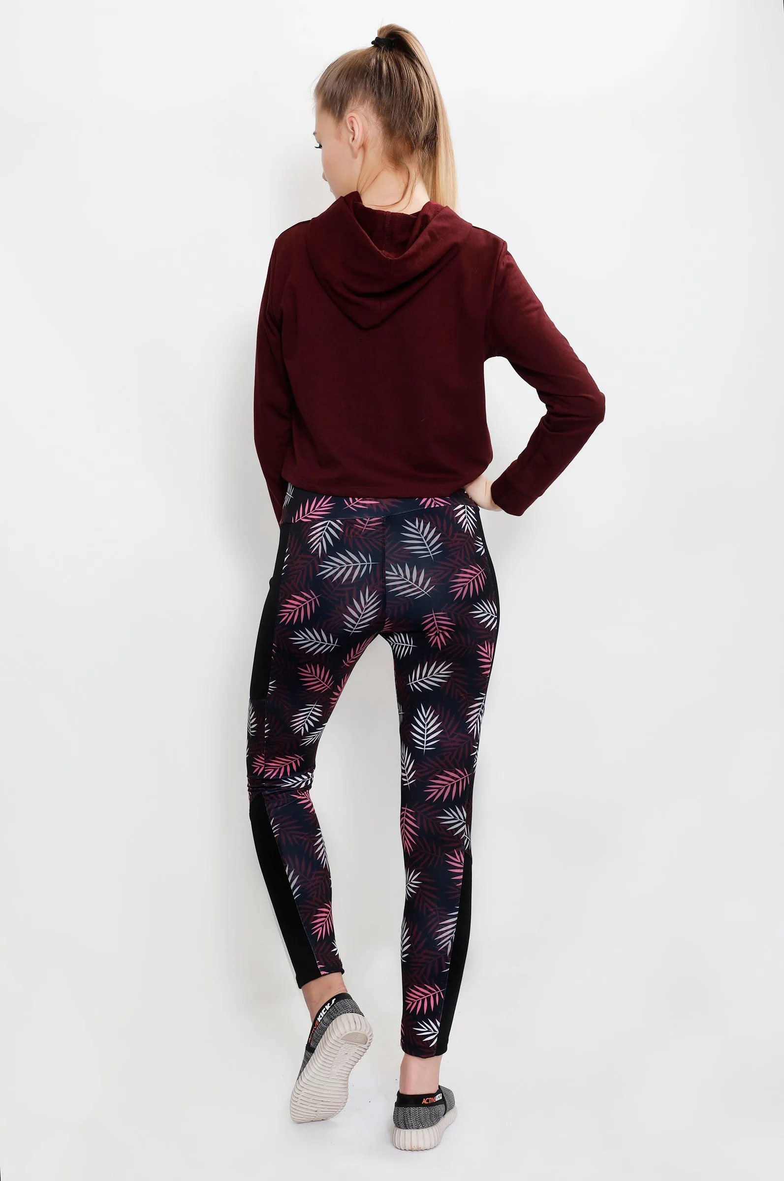 Cherry Leaves Black Panel Tights