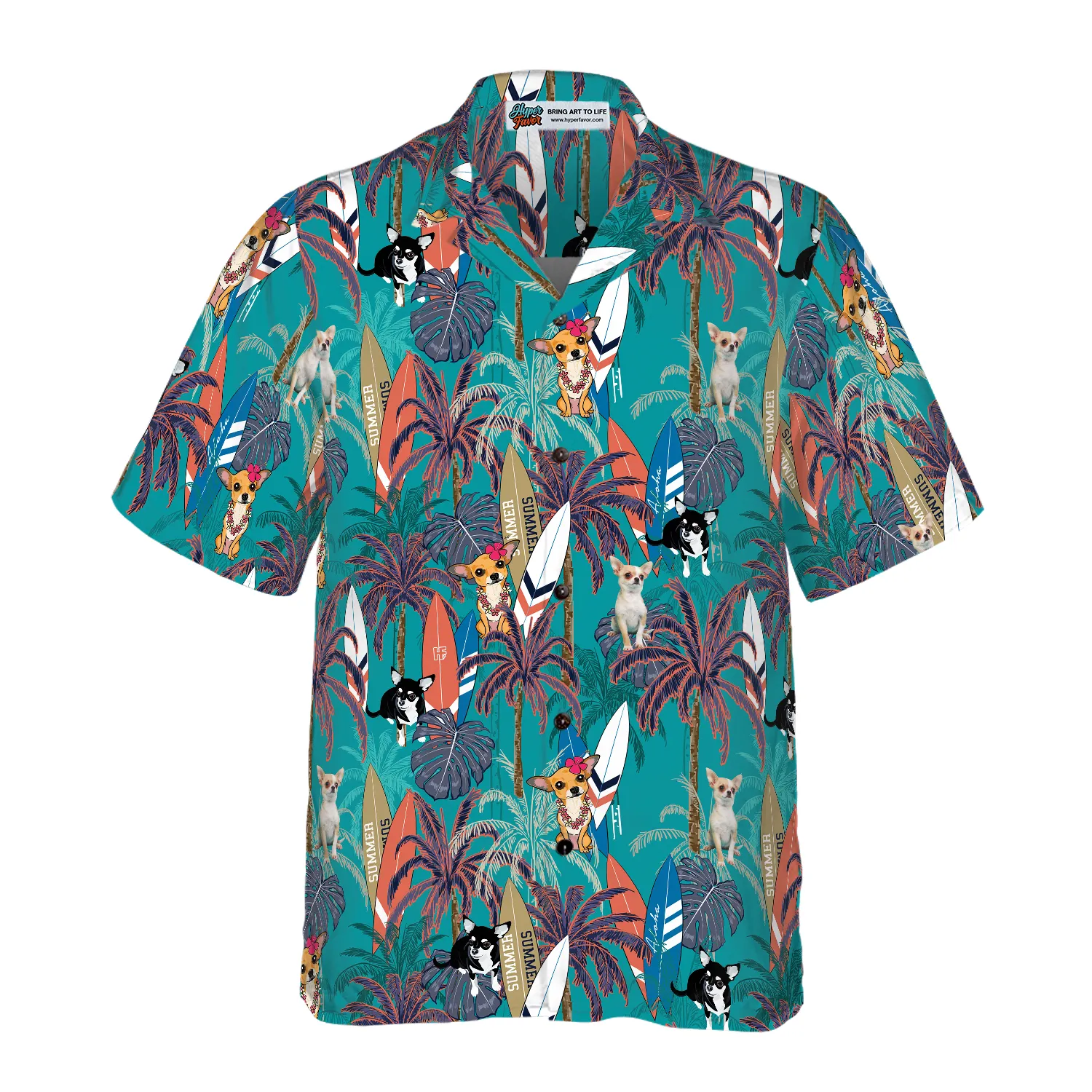 Chihuahua Surfboard And Palm Tree Hawaiian Shirt, Best Gift For Chihuahua Lover, Husband, Wife, Boyfriend, Girlfriend, Friend, Family