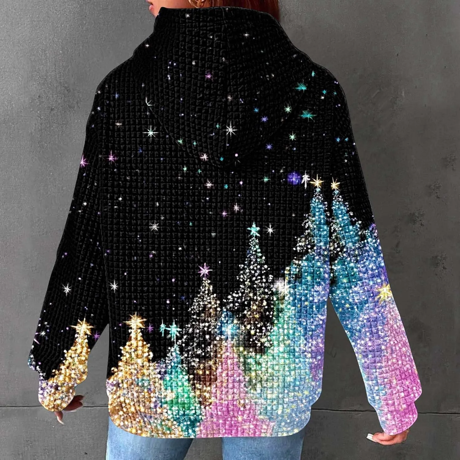 Christmas Hoodies for Women Glitter Xmas Tree Graphic Long Sleeve Sweatshirts Oversized Casual Funny Holiday Pullover