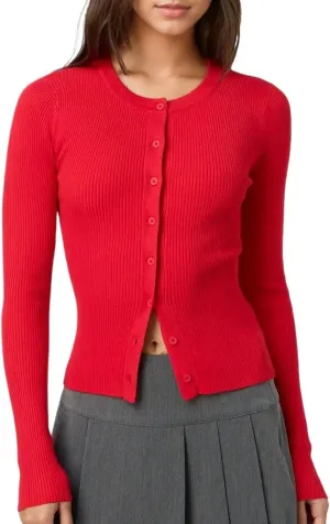 Cioatin Women Long Sleeve Button Up Ribbed Knit Crop Cardigan Y2K Slim Fit Round Neck Sweater Tshirt Fall Going Out Tops