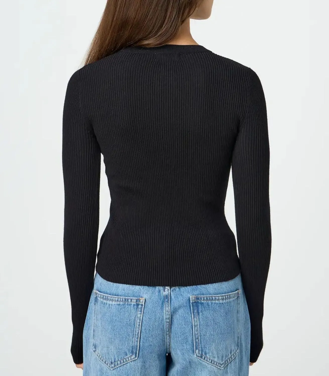 Cioatin Women Long Sleeve Button Up Ribbed Knit Crop Cardigan Y2K Slim Fit Round Neck Sweater Tshirt Fall Going Out Tops