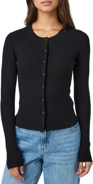 Cioatin Women Long Sleeve Button Up Ribbed Knit Crop Cardigan Y2K Slim Fit Round Neck Sweater Tshirt Fall Going Out Tops