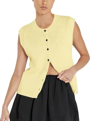 Cioatin Women Summer Knit Sweater Vest 2024 Sleeveless Button Down Loose Cardigan Tank Shirt Top Going Out Outfits Teen