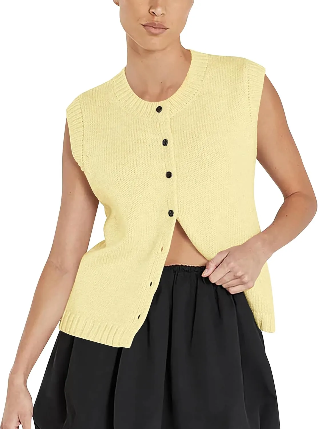 Cioatin Women Summer Knit Sweater Vest 2024 Sleeveless Button Down Loose Cardigan Tank Shirt Top Going Out Outfits Teen