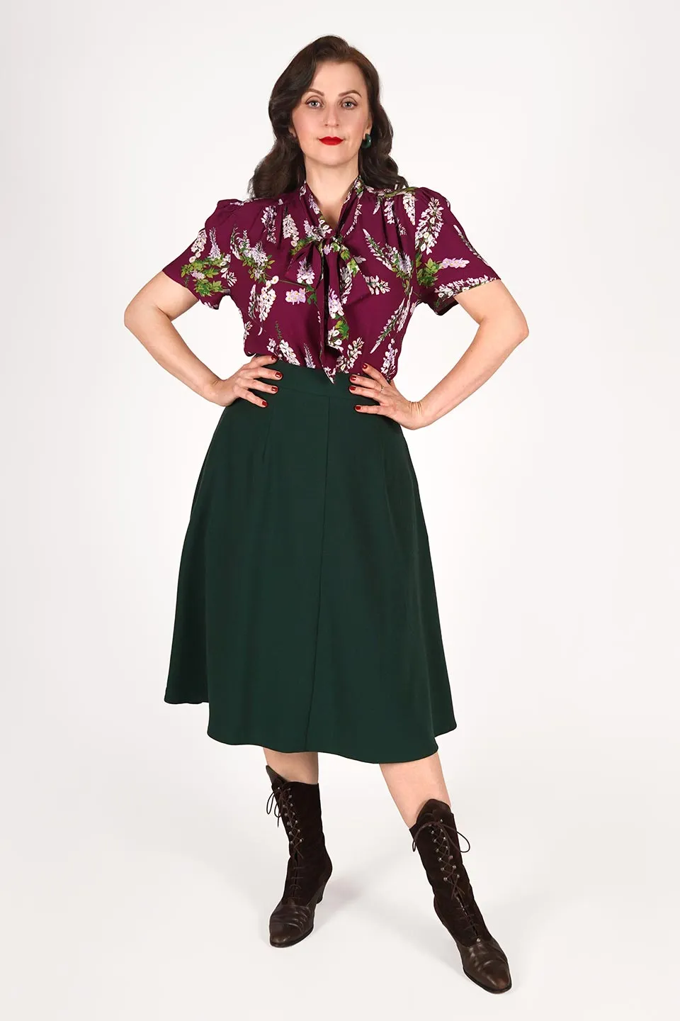 Classic 1940s Style A-Line Skirt in Forest Green