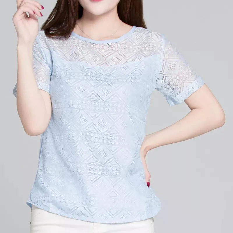 Clothing Chiffon Lace Crochet Female Korean Shirts Ladies Blusas Tops Shirt
