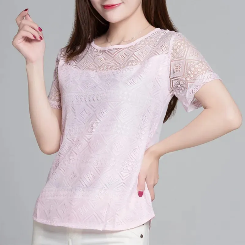 Clothing Chiffon Lace Crochet Female Korean Shirts Ladies Blusas Tops Shirt
