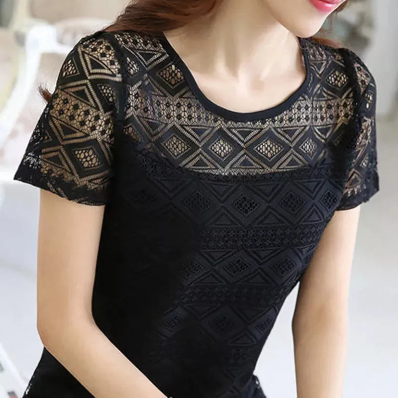 Clothing Chiffon Lace Crochet Female Korean Shirts Ladies Blusas Tops Shirt