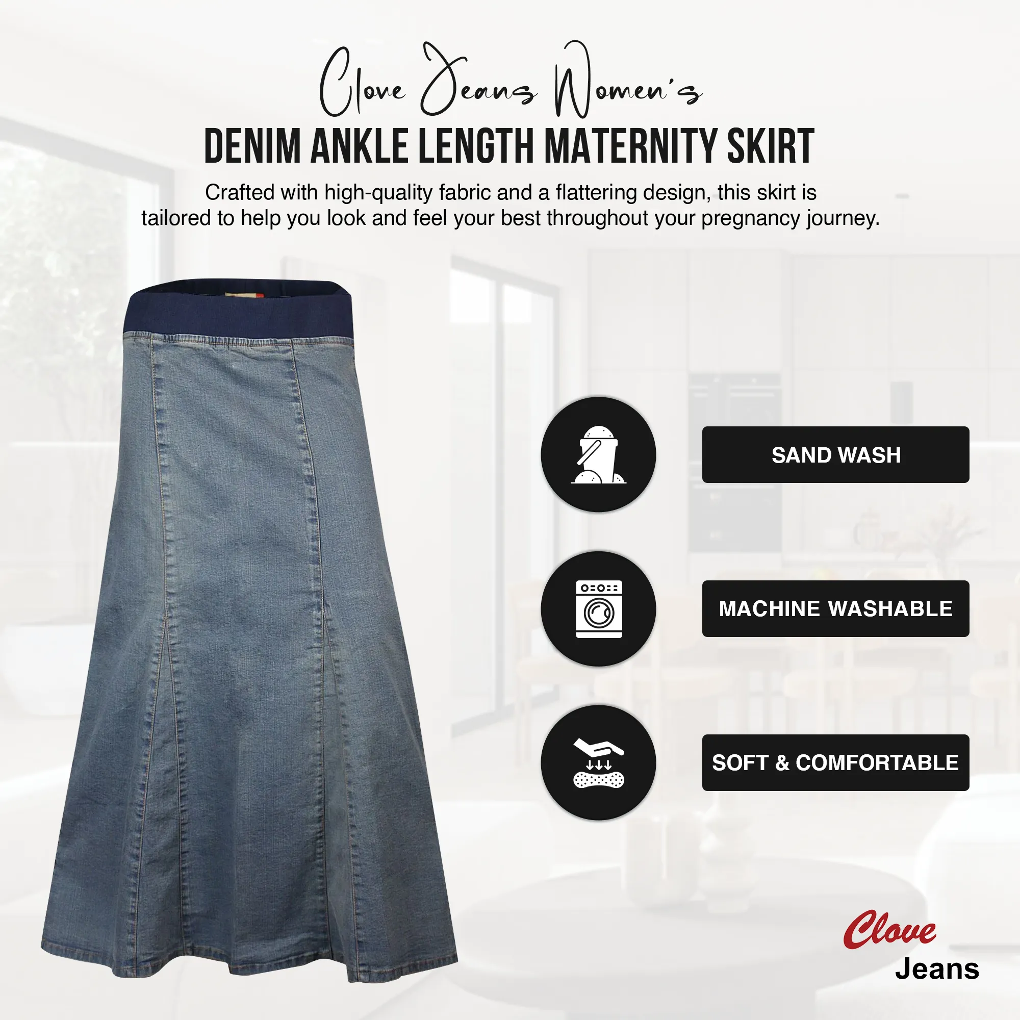 Clove Jeans Women Maternity Maxi Skirt Stretch Denim Ankle Length Plus Size 8-24