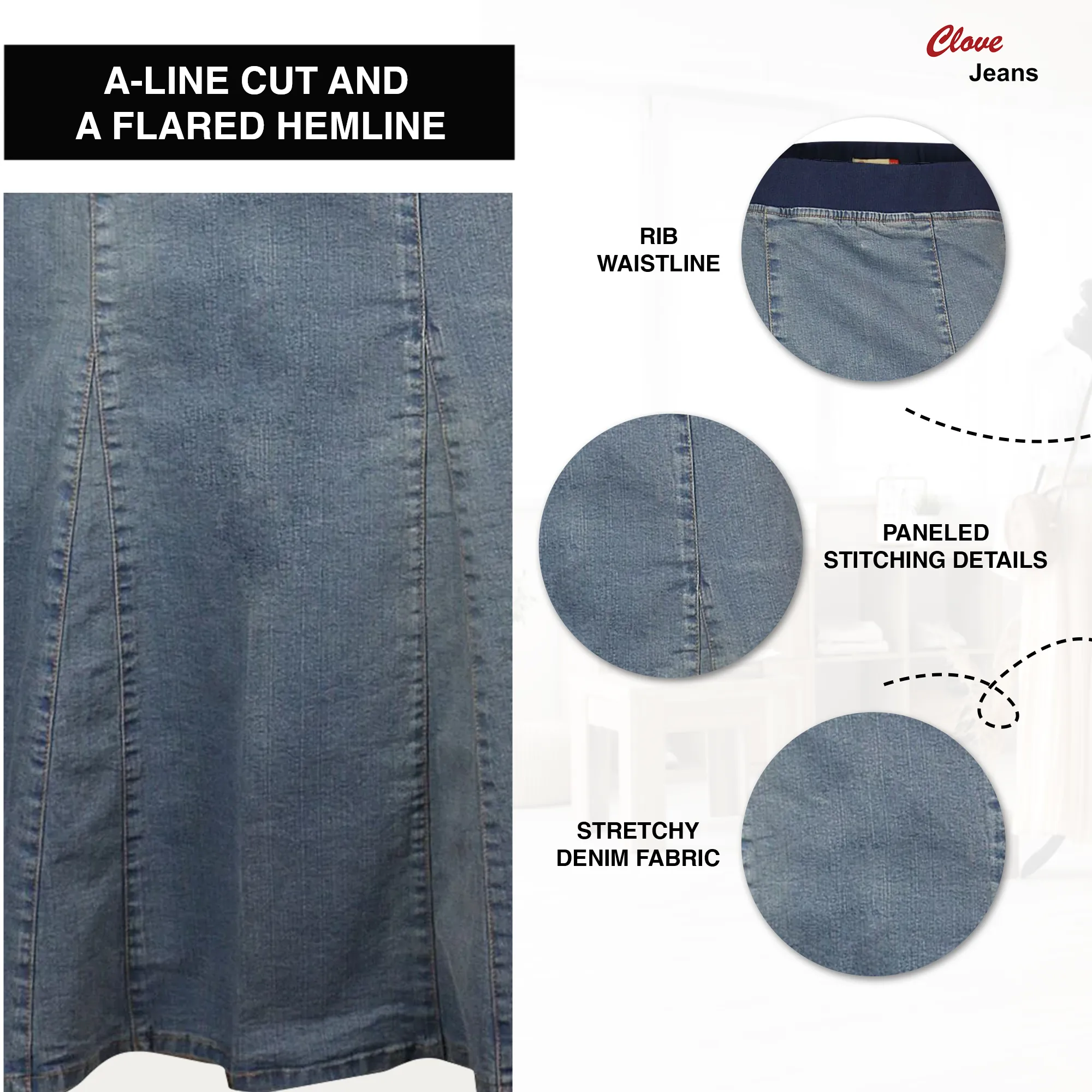 Clove Jeans Women Maternity Maxi Skirt Stretch Denim Ankle Length Plus Size 8-24