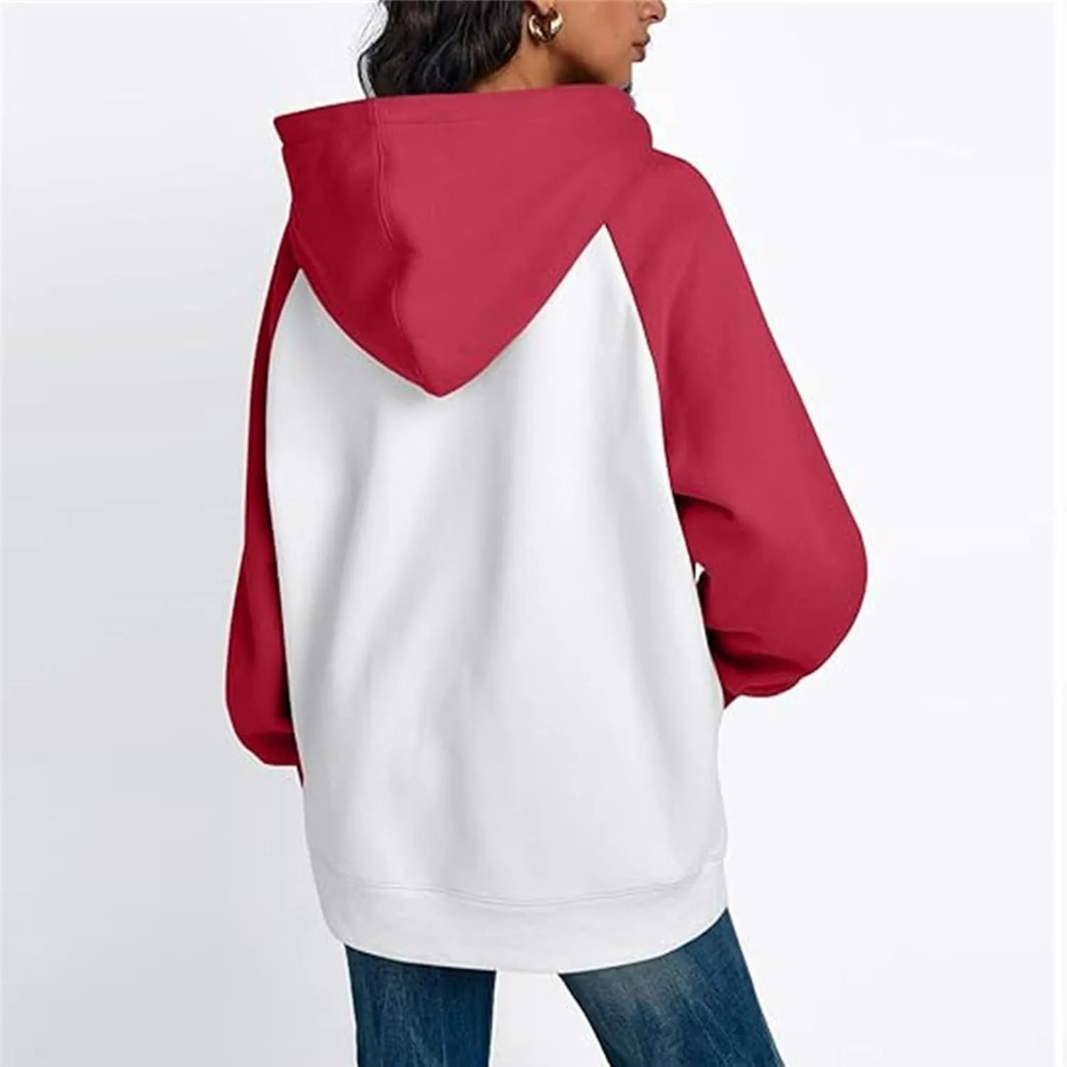 Color Block Hoodies for Women Trendy Oversized Raglan Sweatshirts Lightweight Fleece Cute Hoodies with Pockets