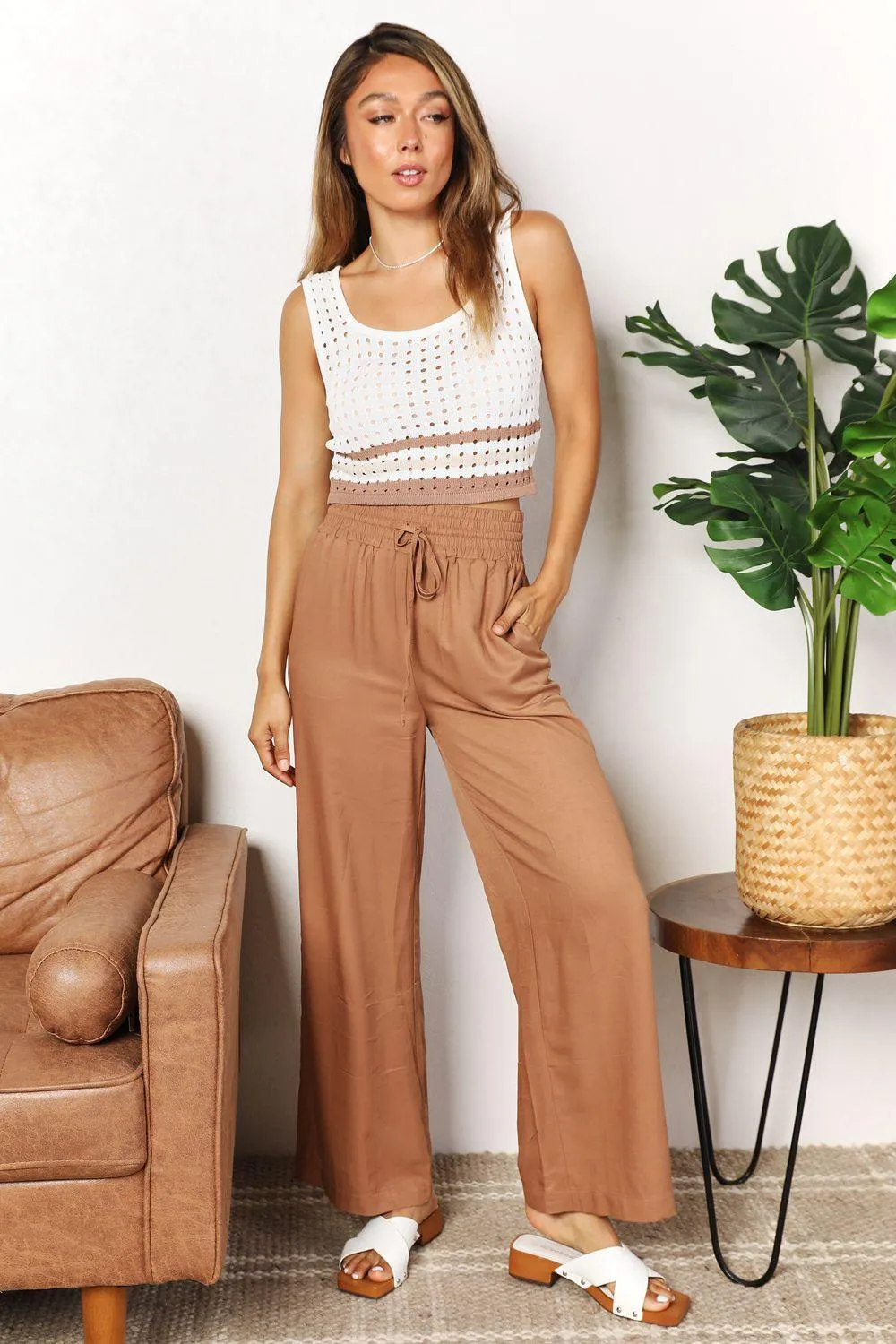 Comfy Choice Elastic Waist Wide Leg Pants