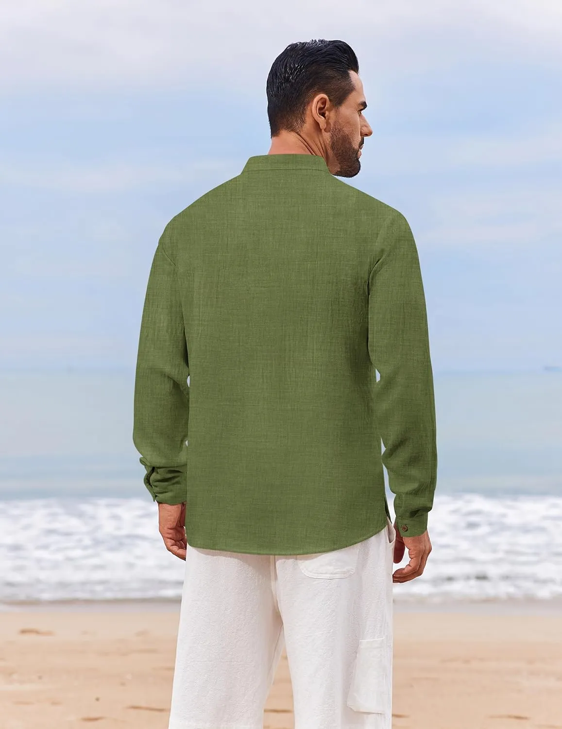 COOFANDY Men's Casual Henley Shirt Long Sleeve Band Collar Shirts Summer Beach Hippie Button T-Shirts