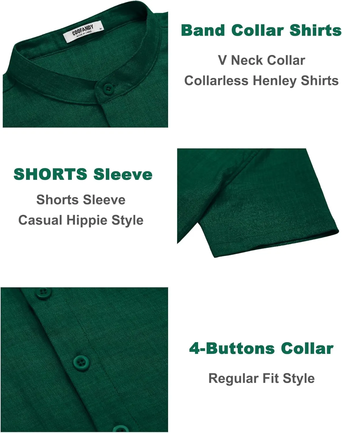 COOFANDY Men's Casual Henley Shirt Short Sleeve Summer Shirts Linen Band Collar Summer Beach Hippie T-Shirts