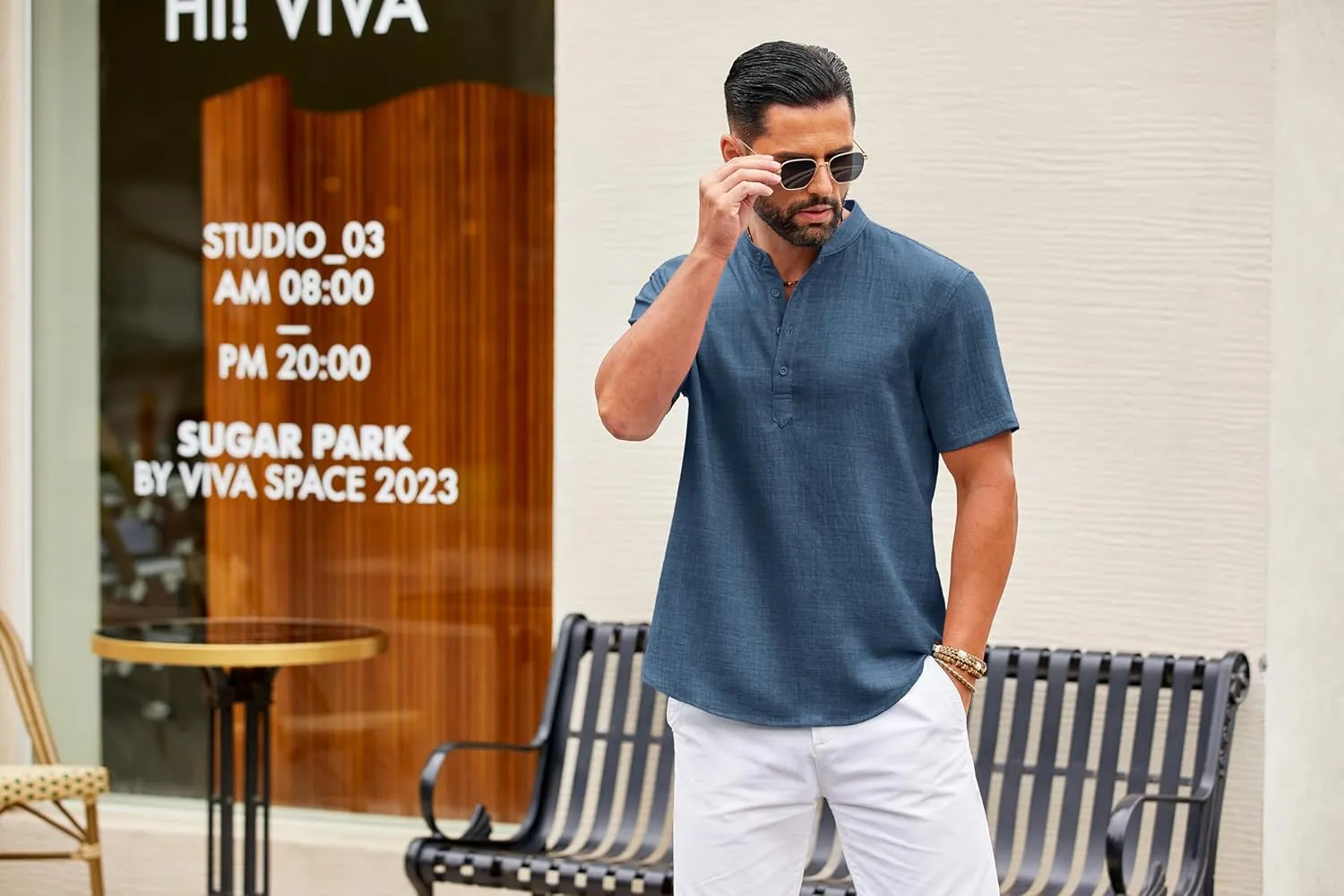 COOFANDY Men's Casual Henley Shirt Short Sleeve Summer Shirts Linen Band Collar Summer Beach Hippie T-Shirts