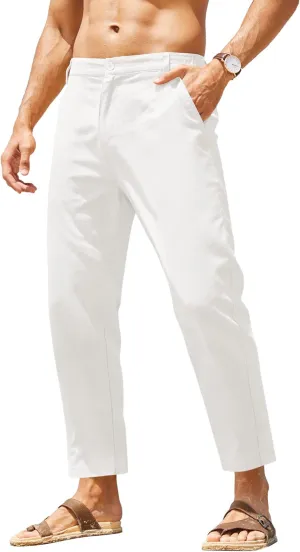 COOFANDY Men's Cotton Linen Pants Elastic Waist Lightweight Casual Pants Relaxed Fit Yoga Beach Pants with Pockets
