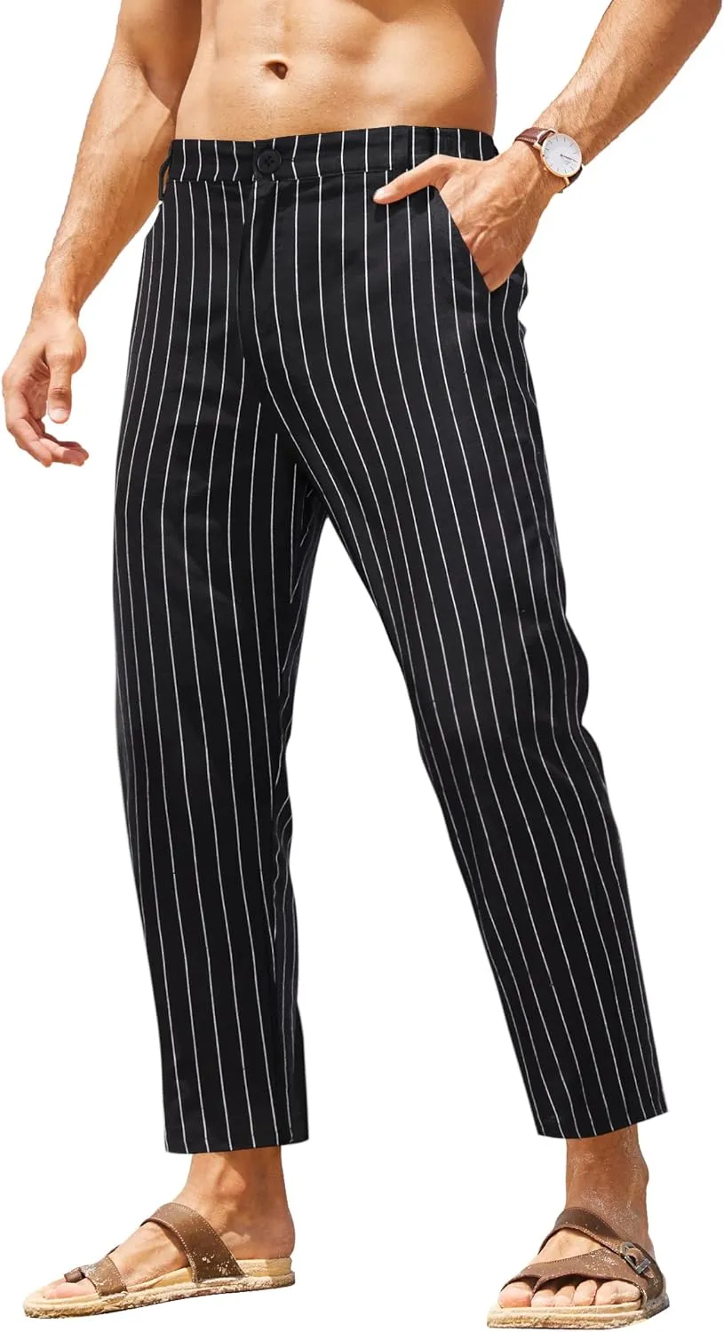 COOFANDY Men's Cotton Linen Pants Elastic Waist Lightweight Casual Pants Relaxed Fit Yoga Beach Pants with Pockets