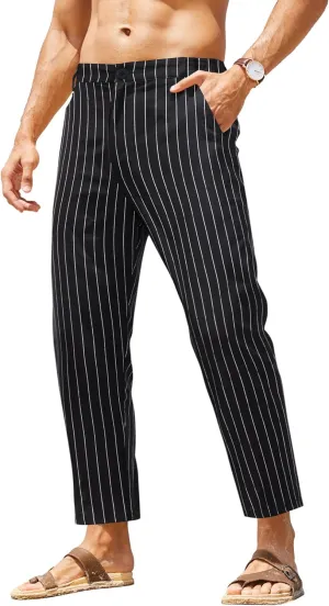 COOFANDY Men's Cotton Linen Pants Elastic Waist Lightweight Casual Pants Relaxed Fit Yoga Beach Pants with Pockets