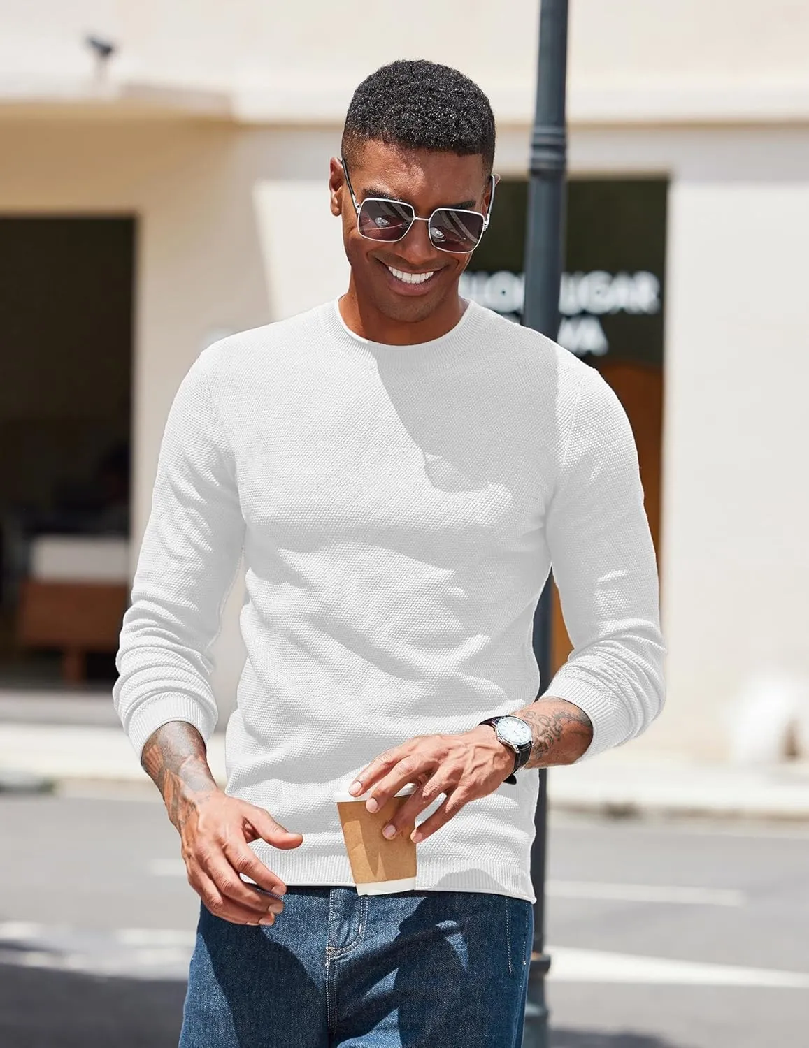 COOFANDY Mens Dress Pullover Sweater Lightweight Waffle Knit Sweater Slim Fit Crewneck Business Casual Sweater
