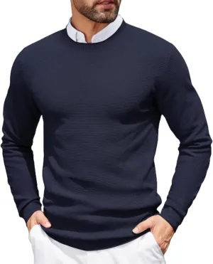 COOFANDY Mens Dress Pullover Sweater Lightweight Waffle Knit Sweater Slim Fit Crewneck Business Casual Sweater
