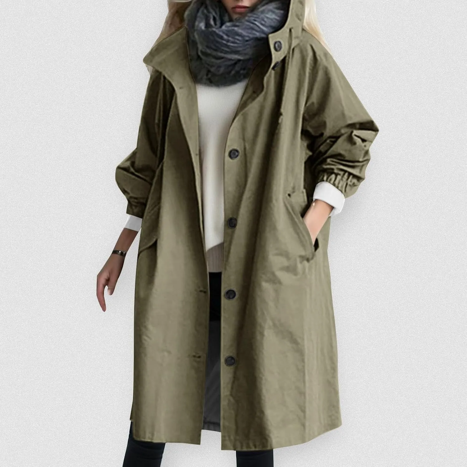 cooki Trench Coat Women Fall Jackets Women's Double Breasted Long Trench Coat Windproof Classic Lapel Slim Overcoat with Belt