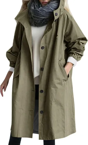 cooki Trench Coat Women Fall Jackets Women's Double Breasted Long Trench Coat Windproof Classic Lapel Slim Overcoat with Belt